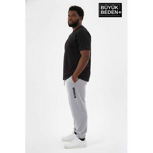 Erkek Büyük Beden BROOKLYN Baskılı Paça Lastikli Rahat Kesim Jogger İnce Eşofman Altı SPR26BEA951-2