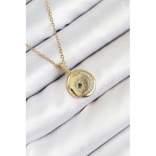 316L Çelik Zirkon Taşlı Ay Ve Güneş Model Gold Renk Kadın Kolye