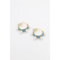 İncili Mineli Halka Küpe - Turkuaz