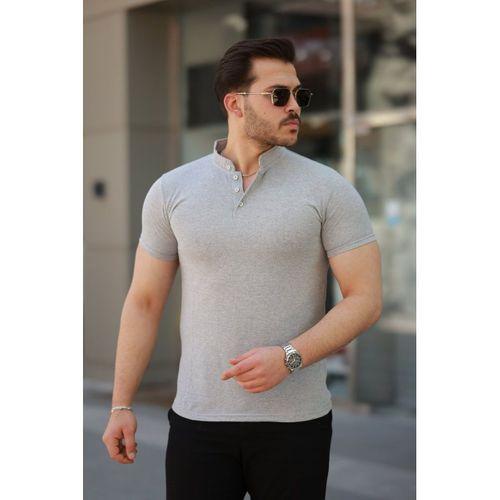 Erkek Hakim Yaka Dokuma Pamuklu Kumaş Kısa Kollu T-shirt