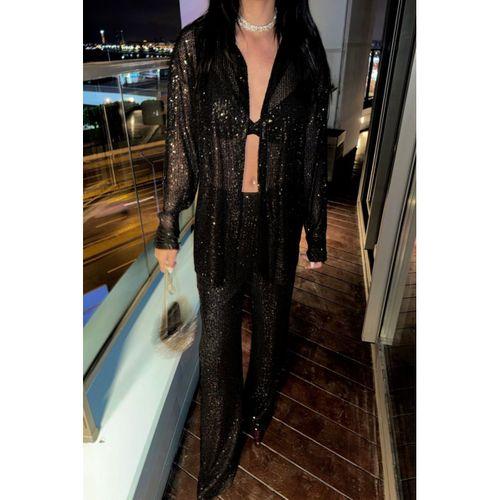 PUL PAYET 3 LÜ TAKIM - CEKET-BÜSTİYER-PANTOLON - Siyah