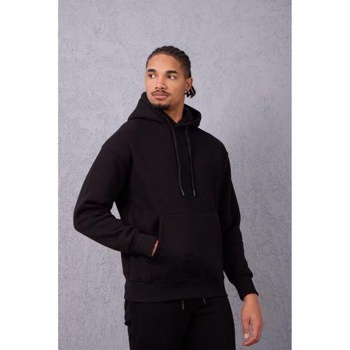 Şardonlu Kanguru Cepli Sweatshirt - 3 İplik Şardonlu Lastik Paça Erkek Eşofman Altı- Eşofman Takımı - Siyah