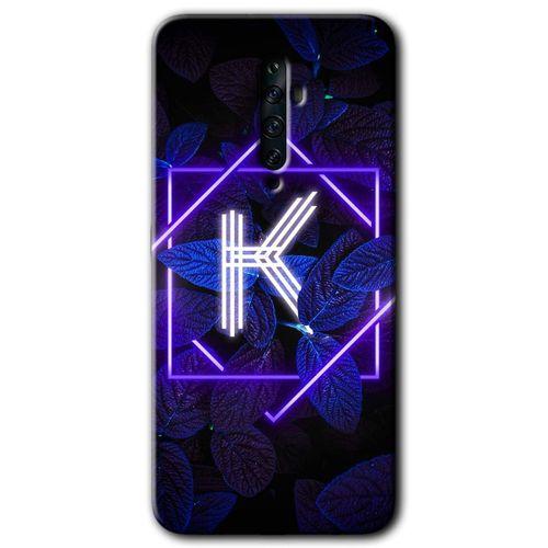 Oppo Reno 2z Kılıf HD Desen Baskılı Arka Kapak + Temperli Cam - Dark Neon Yaprak K Harfi