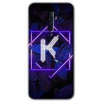 Oppo Reno 2z Kılıf HD Desen Baskılı Arka Kapak + Temperli Cam - Dark Neon Yaprak K Harfi