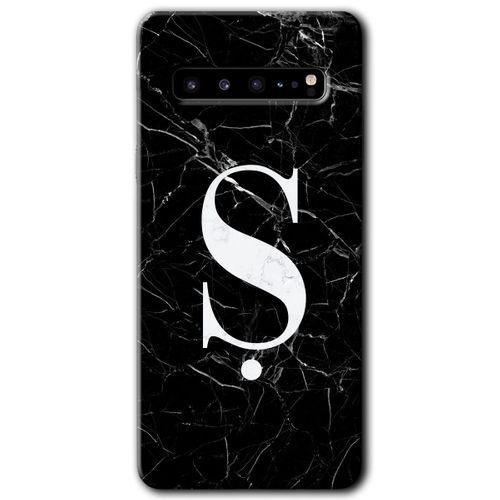Potkal Hediye Fabrikası Samsung Galaxy S10 Plus Kılıf HD Desen Baskılı Arka Kapak - Siyah Mermer Desenli Ş Harfi