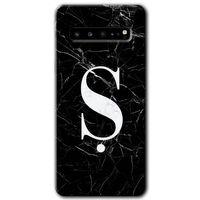 Potkal Hediye Fabrikası Samsung Galaxy S10 Plus Kılıf HD Desen Baskılı Arka Kapak - Siyah Mermer Desenli Ş Harfi