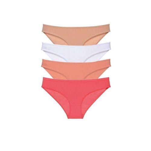 4 adet Süper Eko Set Likralı Kadın Slip Külot Ten Beyaz Pudra Fuşya
