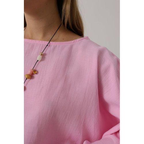 YARASA KOLLU CROP BLUZ - Pembe