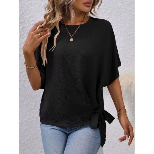 Kadın Kısa Kollu Bisiklet Yaka Yandan Bağcıklı Aerobin Bluz