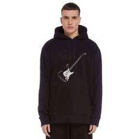 Gitar Baskılı Siyah Erkek Kapşonlu Sweatshirt