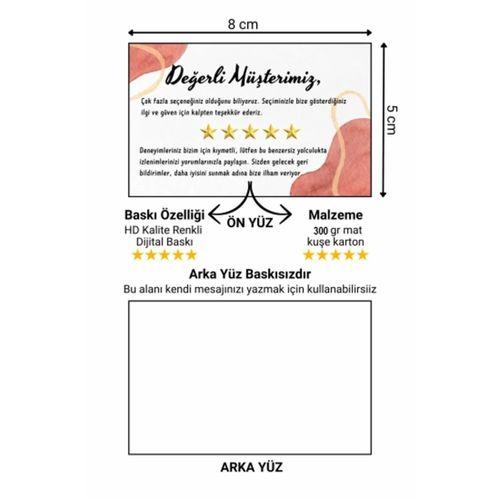 Değerli Müşterimiz Temalı Renkli Teşekkür ve Yorum Artırıcı Kart 300 adet 8x5cm Yüksek Kalite 300 gr