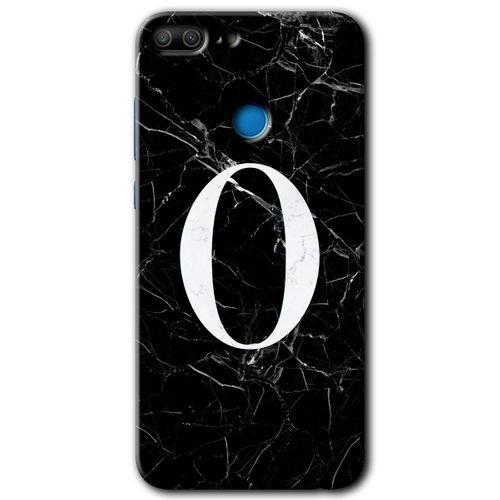 Honor 9 Lite HD Baskılı Kılıf + 9D Tam Ekran Koruyucu - Siyah Mermer Desenli O Harfi