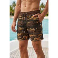 Erkek Deniz Şortu Fermuarlı Cepli File Astarlı Hızlı Kuruyan Premium - Kahverengi