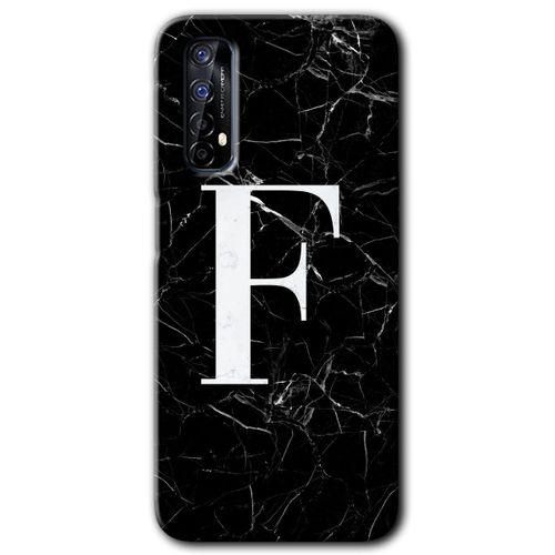 Realme 7 Kılıf Baskılı Kapak - Siyah Mermer Desenli F Harfi + 5D Tam Kaplayan Cam