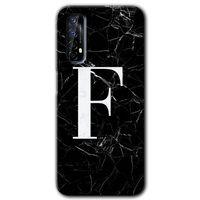 Realme 7 Kılıf Baskılı Kapak - Siyah Mermer Desenli F Harfi + 5D Tam Kaplayan Cam