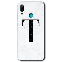 Huawei P smart 2019 Kılıf HD Desen Baskılı Arka Kapak - Beyaz Mermer Desenli T Harfi + Kırılmaz Cam
