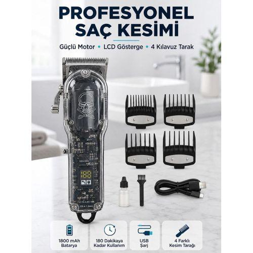 Profesyonel Erkek Tıraş Makinesi Güçlü Motorlu Lcd Göstergeli 1800 Mah Bataryalı Usb Şarjlı Saç Kesme Makinesi