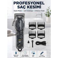 Profesyonel Erkek Tıraş Makinesi Güçlü Motorlu Lcd Göstergeli 1800 Mah Bataryalı Usb Şarjlı Saç Kesme Makinesi