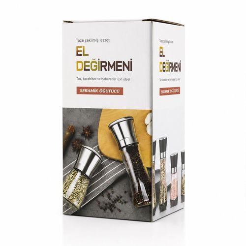 Mini Cam Hazneli Tuz ve Baharat Öğütücü - Krom Kaplama