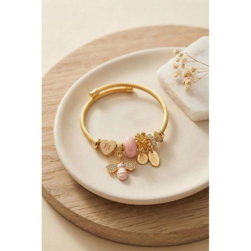 Kalp ve Arı Model Pembe Charmlı Bileklik