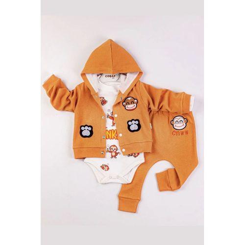 Monkey Nakışlı Kapişonlu Erkek Bebek Takım
