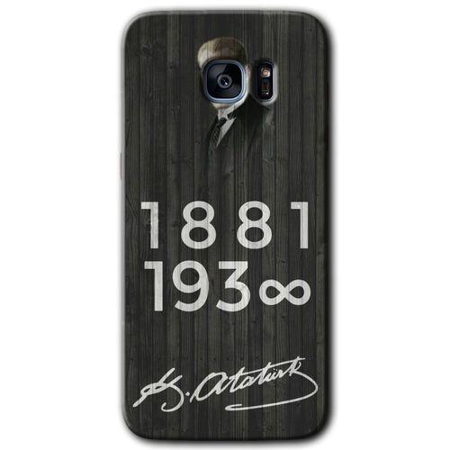 Samsung Galaxy S7 Edge Kılıf HD Desen Baskılı Arka Kapak + Temperli Cam - Atatürk Ahşap İmza