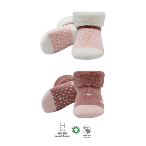 Bistyle Puanlı Kaymaz Havlu Soket Çorap 2'Li BS10502 Pudra Pembe