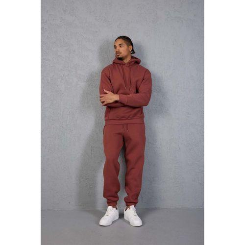 Şardonlu Kanguru Cepli Sweatshirt - 3 İplik Şardonlu Lastik Paça Erkek Eşofman Altı- Eşofman Takımı - Kiremit