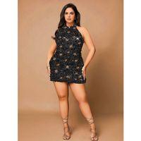 Özel Tasarım Büyük Beden Gold Payetli Parlak Işıltılı Siyah Mini Club Elbisesi