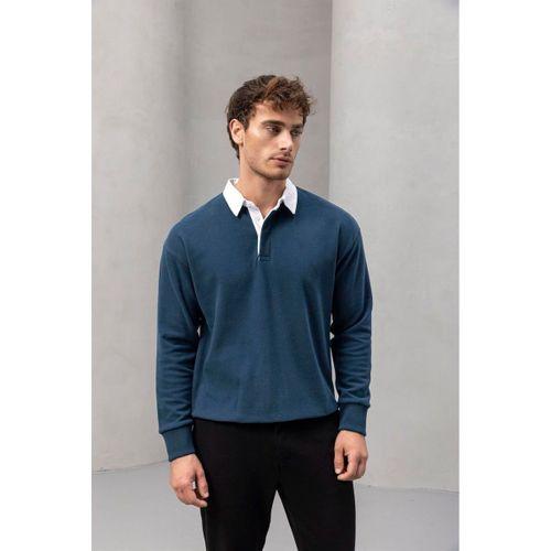Luis Polo Yaka Selanik Örme Kumaş Erkek Sweatshirt - İndigo