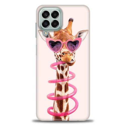 Samsung Galaxy M33 Kılıf HD Baskılı Kılıf - Pipetli Zürafa + Tam Ekran Koruyucu