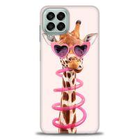 Samsung Galaxy M33 Kılıf HD Baskılı Kılıf - Pipetli Zürafa + Tam Ekran Koruyucu