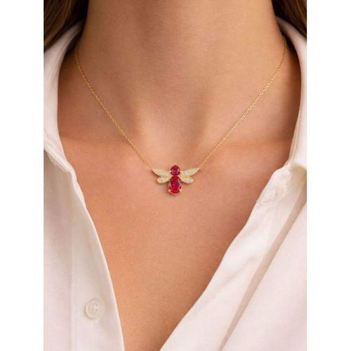 925 Ayar Zarif Ruby Kanatlı Arı Gümüş Kolye