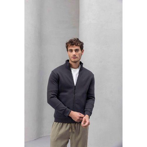 Marcel Regular Fit Fermuarlı Kıstırma Cepli Üç İp Şardonlu Erkek Sweatshirt - Füme