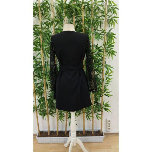 Kadın Uzun Kollu Yakadan Bağcıklı Belden Kuşaklı Ithal Krep Elbise