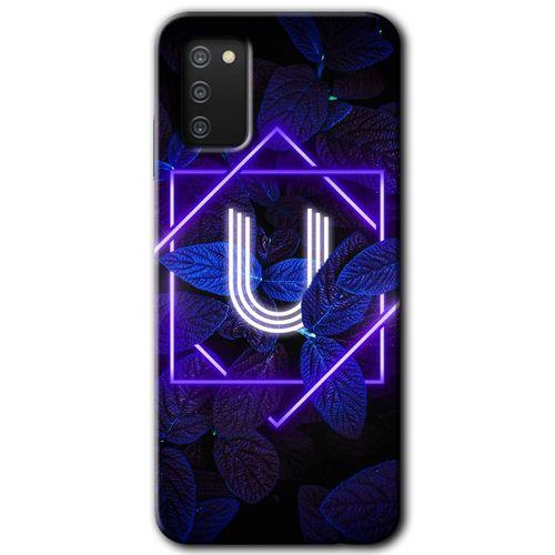 Galaxy A03s Kılıf HD Desen Baskılı Arka Kapak - Dark Neon Yaprak U Harfi + Kırılmaz Cam