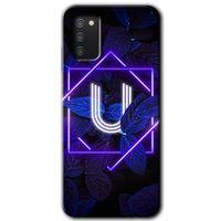 Galaxy A03s Kılıf HD Desen Baskılı Arka Kapak - Dark Neon Yaprak U Harfi + Kırılmaz Cam
