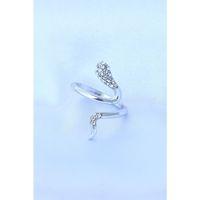 Pirinç Gümüş Renk Ayarlanabilir Zirkon Taşlı Yılan Yüzük