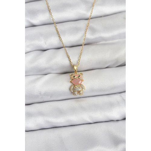 316L Çelik Zincir Gold Renk Teddy Bear Model Zirkon Taşlı Kadın Kolye