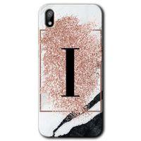 Potkal Hediye Fabrikası Huawei Y5 2019 HD Baskılı Kılıf + 9D Tam Ekran Koruyucu - Pembe Mermer Desenli I Harfi