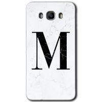 MRCİLETİSİM Samsung Galaxy J7 2016 Kılıf HD Desen Baskı Arka Kapak + Temperli Cam - Beyaz Mermer Desenli M Harf