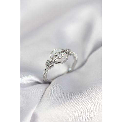 Gümüş Renk Daire Form Sedef ve Zirkon Taşlı Kadın Yüzük