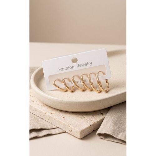 Pirinç Gold Renk İnce Oval Küpe Seti