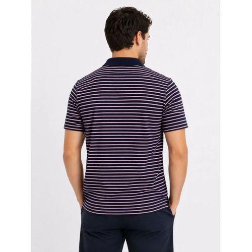 Erkek Pike Kumaş Gül Kurusu Çizgili Polo Yaka Tişört Kısa Kol T-Shirt - Siyah