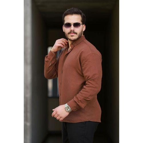 Yumuşak Dokulu Yarım Oversize Erkek Gömlek - Kahve