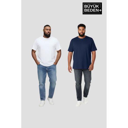 Büyük Beden Erkek Regular Kalıp Basic Bisiklet Yaka 2 li Tişört Seti 3XL-6XL SPR26BTS510+2