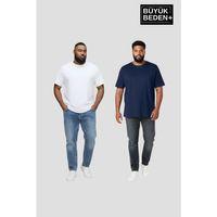 Büyük Beden Erkek Regular Kalıp Basic Bisiklet Yaka 2 li Tişört Seti 3XL-6XL SPR26BTS510+2