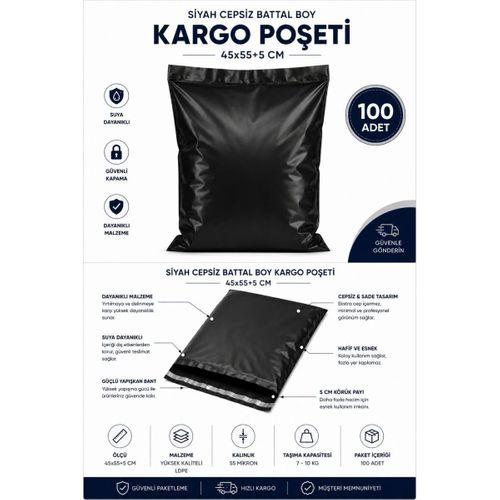 Siyah Cepsiz Battal Boy Kargo Poşeti 45x55+5 Cm 100 Adet