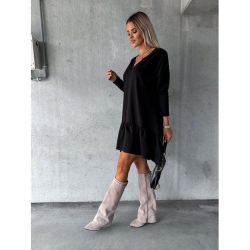 Lucky Life Uzun Kollu V Yaka Eteği Büzgülü Kloş Iki Iplik Mini Boy Elbise