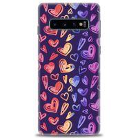 Samsung Galaxy S10 Kılıf HD Baskılı Kılıf - Renkli Kalpler + Tam Ekran Koruyucu
